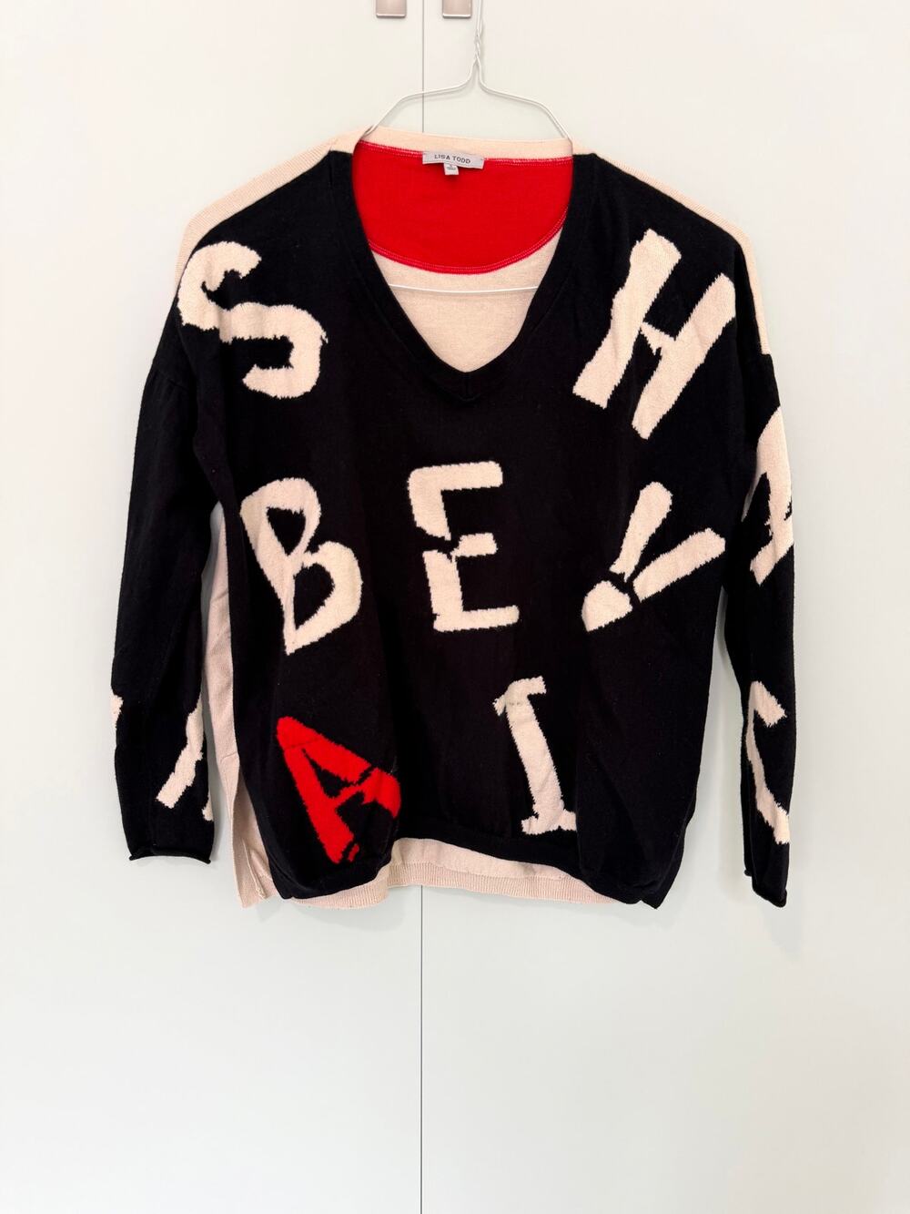 LISA TODD "Misbehaving" V-Neck Cotton Cashmere Blend Sweater